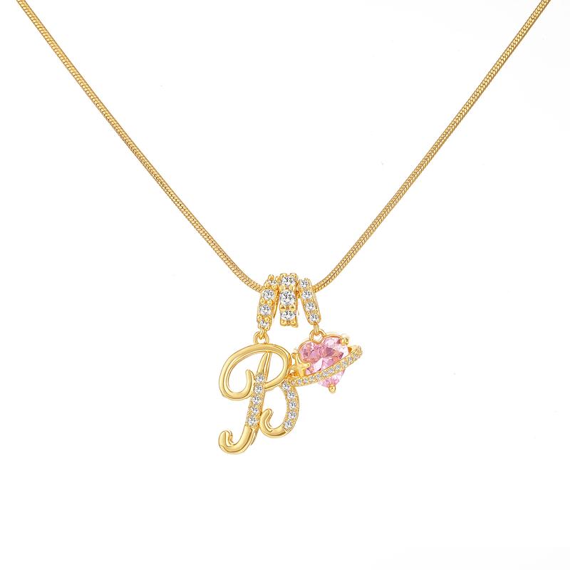 Initial & Heart Zircon Necklace ¨C Gold