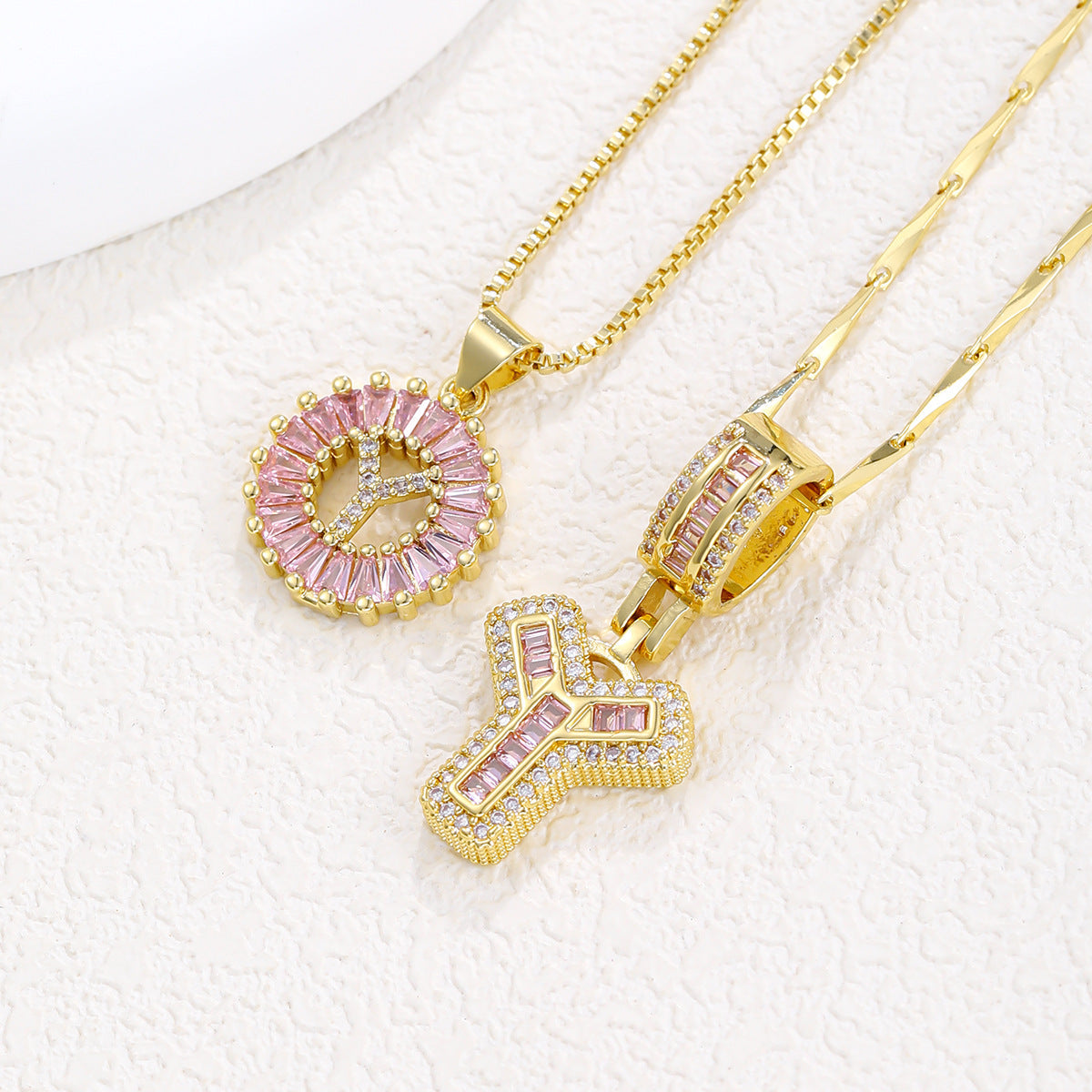 2-Pack Pink CZ Initial Necklaces
