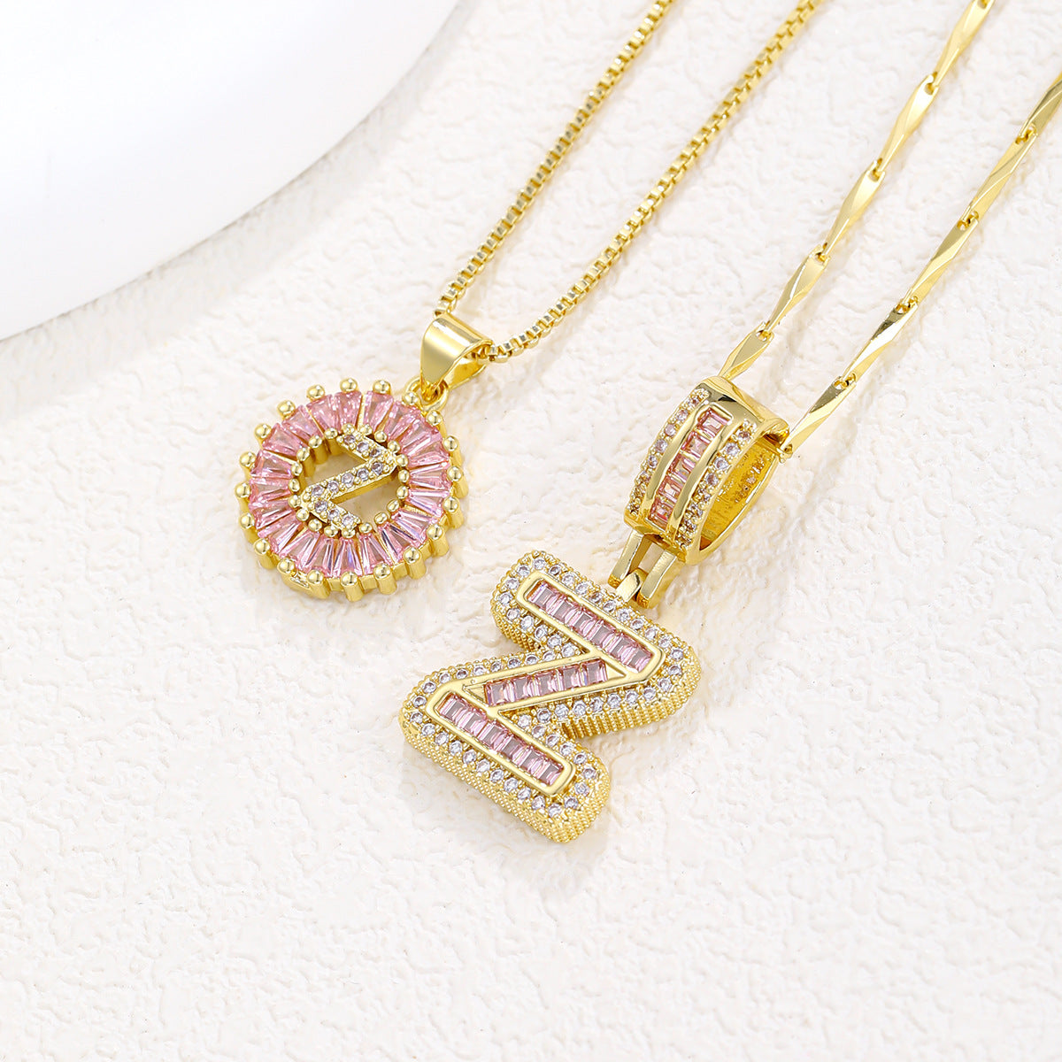 2-Pack Pink CZ Initial Necklaces