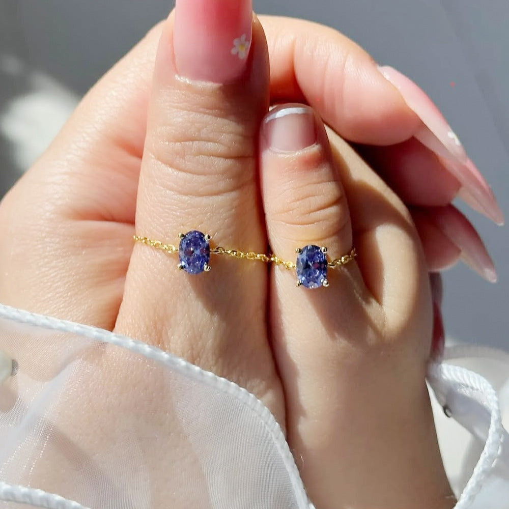Adjustable Oval Colorful CZ Chain Slider Ring