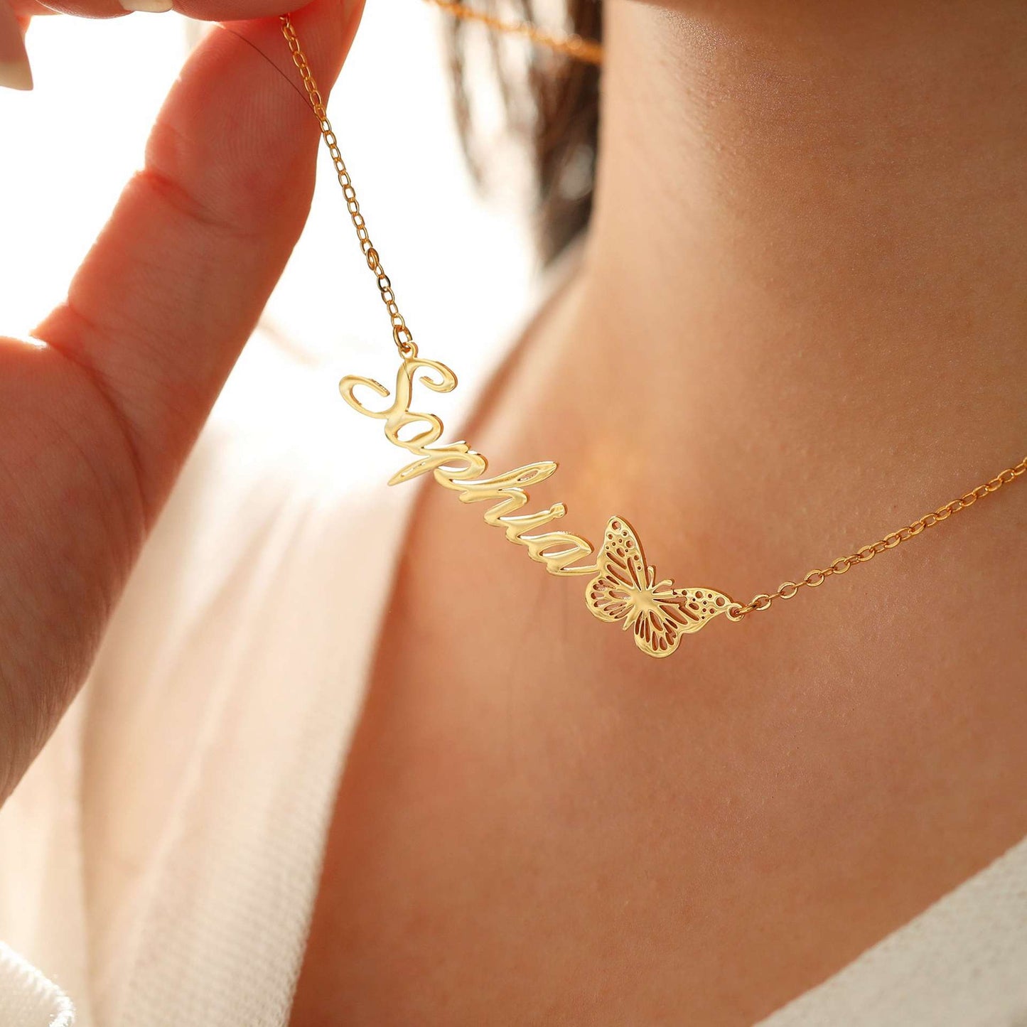 Personalized Name 12-Month Butterfly Necklace