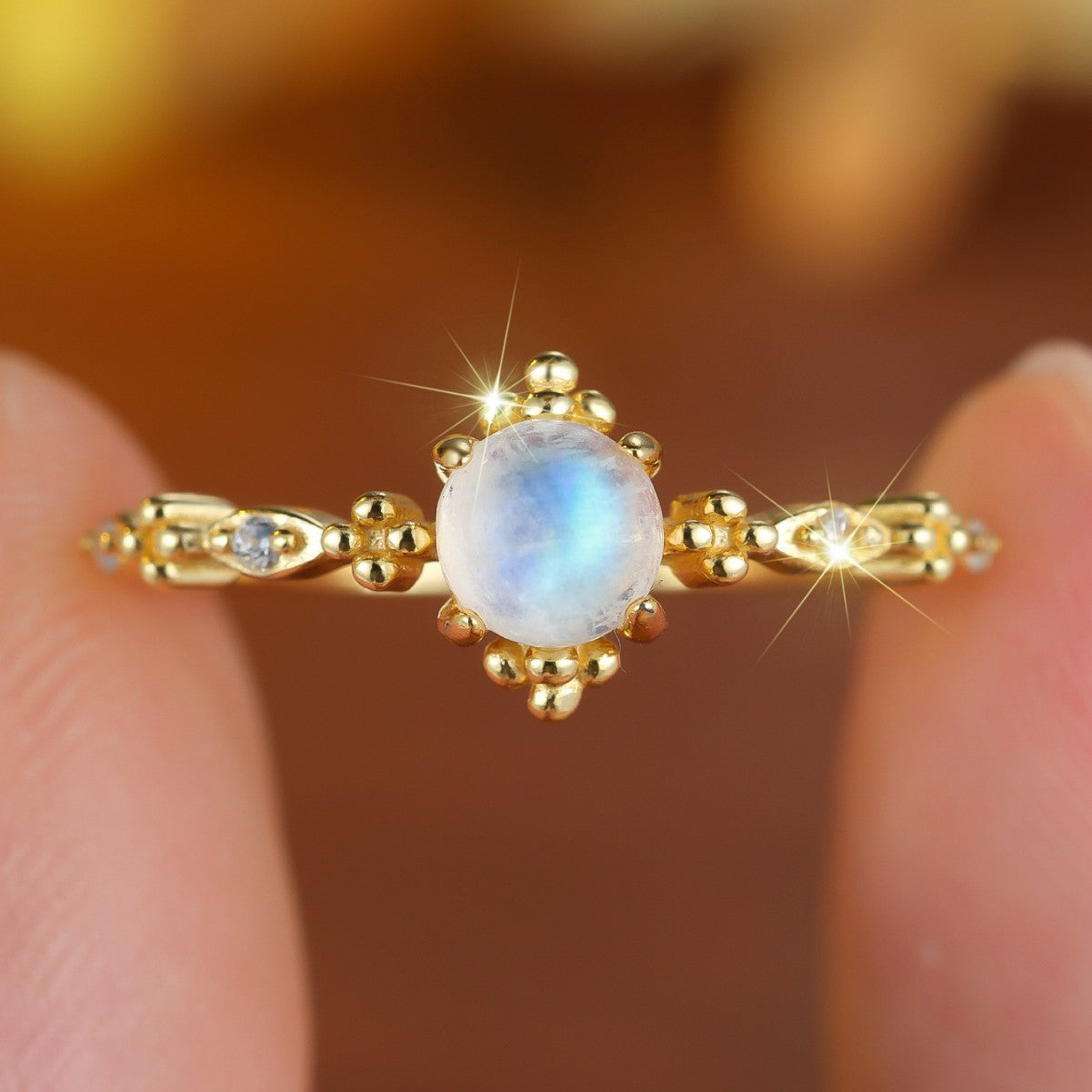 Gold-Plated Moonstone Open Ring