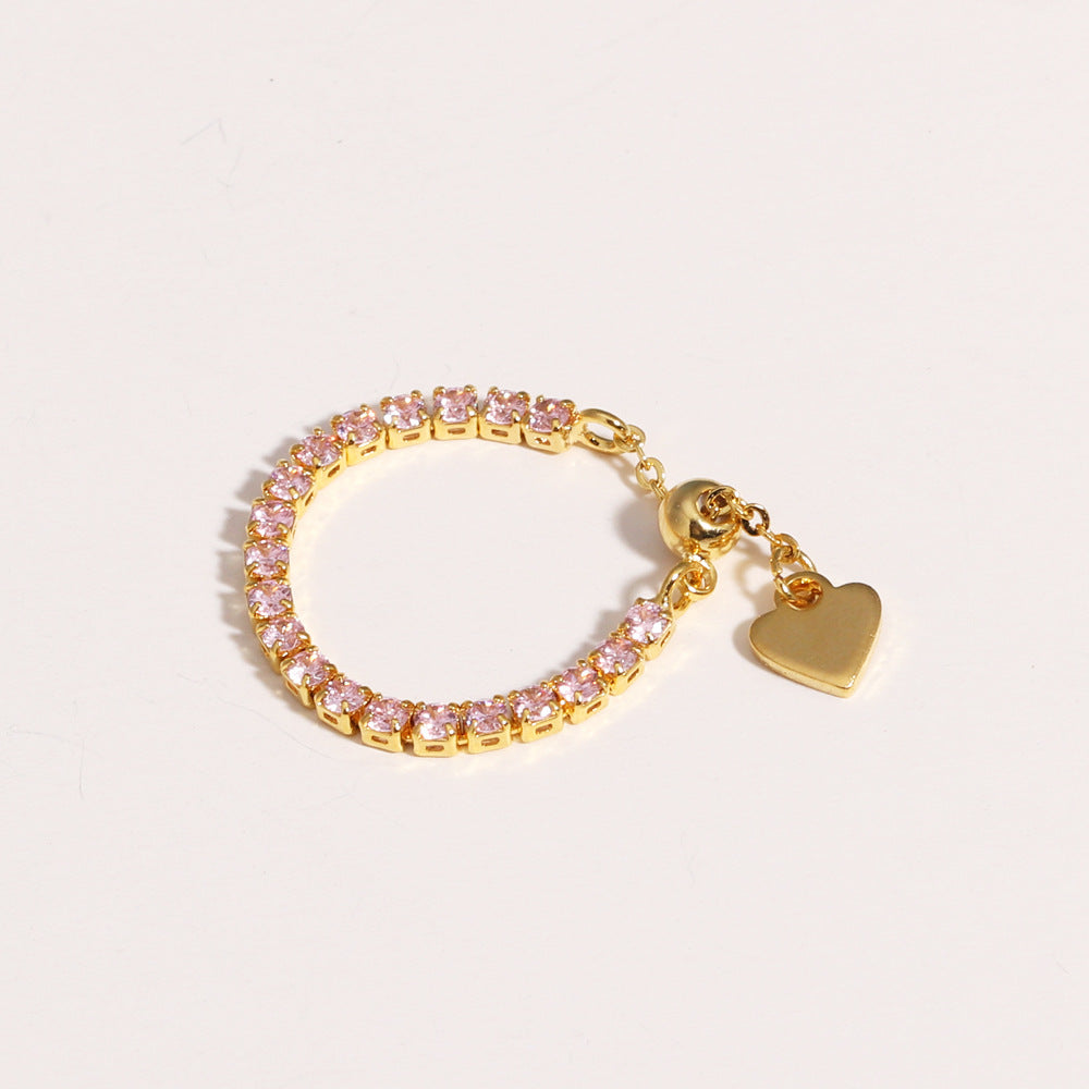 Adjustable Square Colorful CZ Tennis Chain Slider Ring