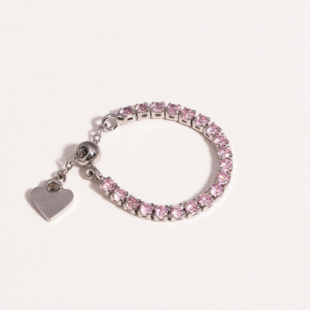Adjustable Square Colorful CZ Tennis Chain Slider Ring