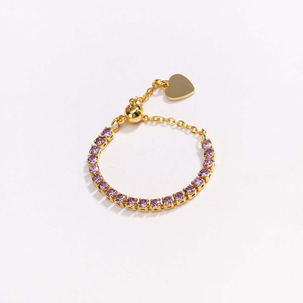 Adjustable Square Colorful CZ Tennis Chain Slider Ring