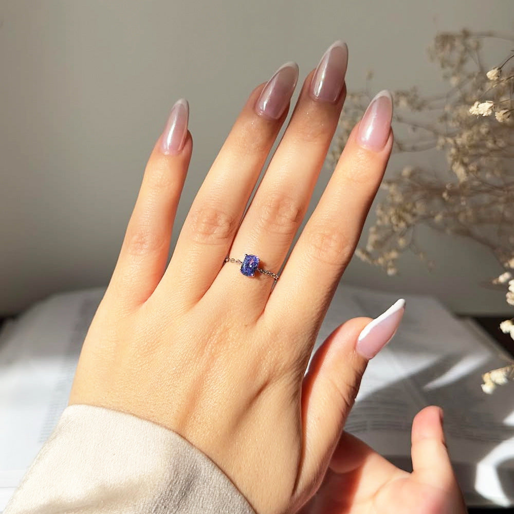 Adjustable Oval Colorful CZ Chain Slider Ring
