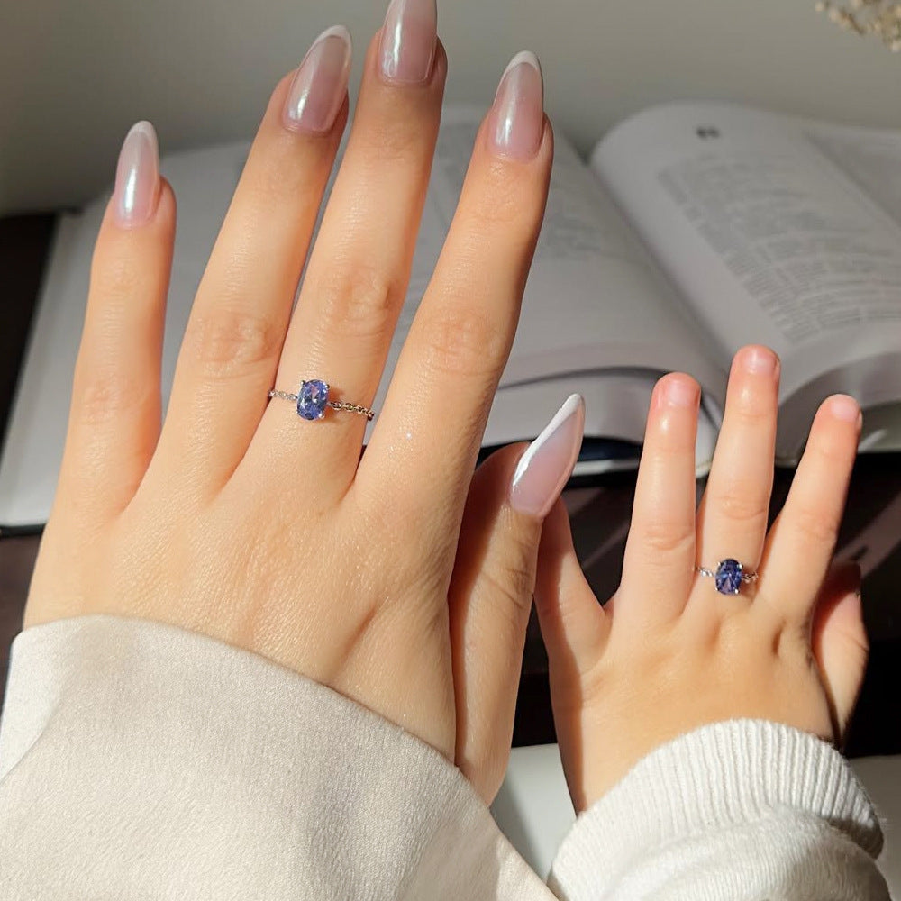 Adjustable Oval Colorful CZ Chain Slider Ring