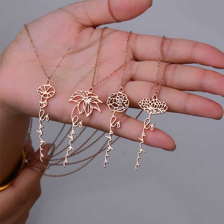 Personalized Birth Flower Name Necklace