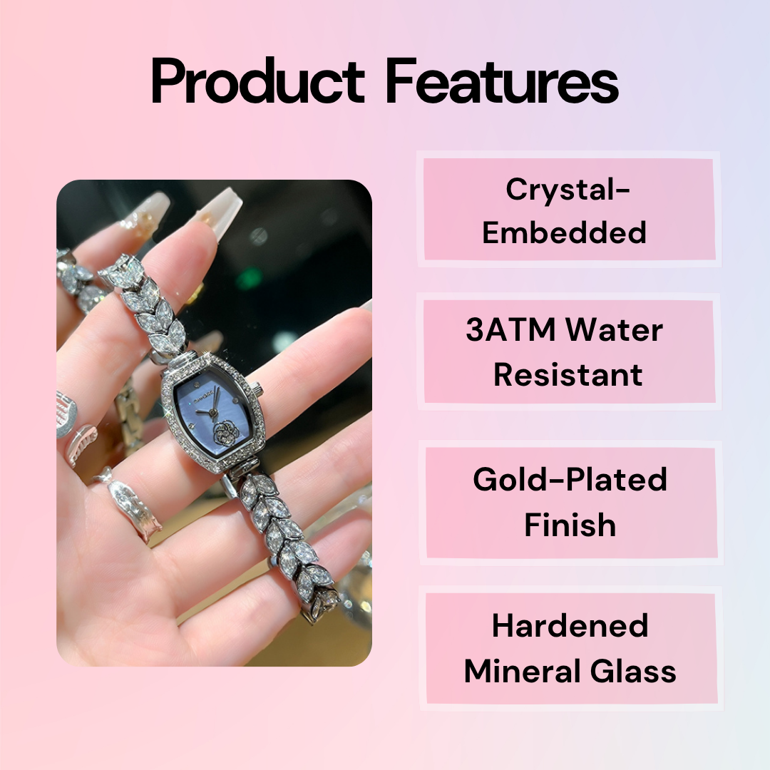 Water-Resistant Camellia Crystal Watch