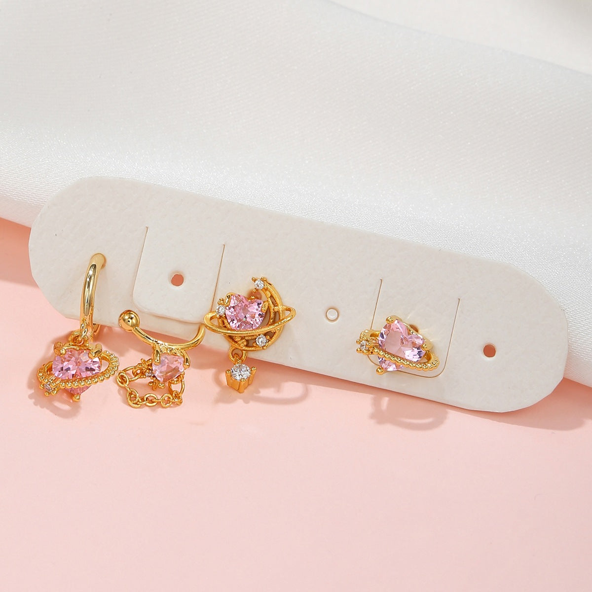Sweet 4-Piece Pink Heart Earrings Set