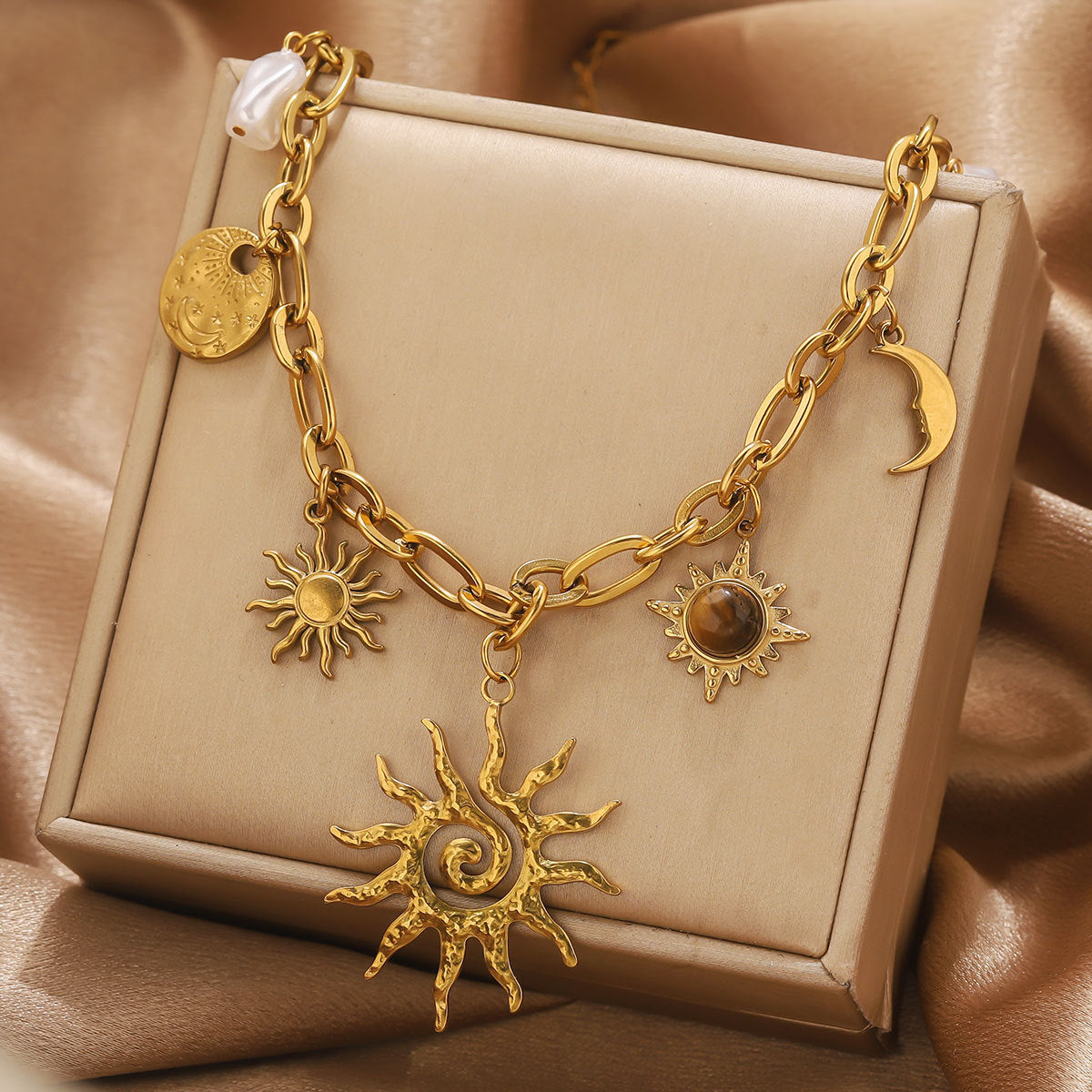 Gold Sun Charms Vacation Necklace