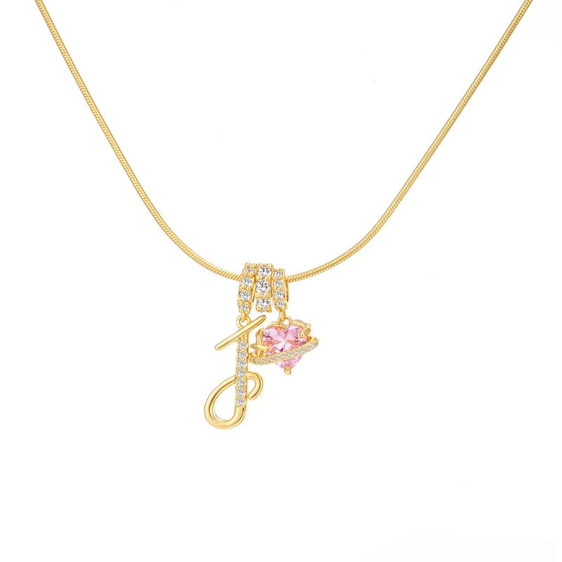 Initial & Heart Zircon Necklace ¨C Gold