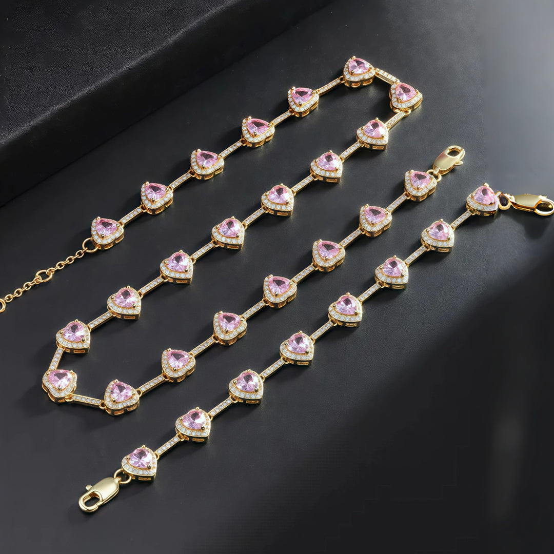 Pink Heart Crystal Zirconia Necklace