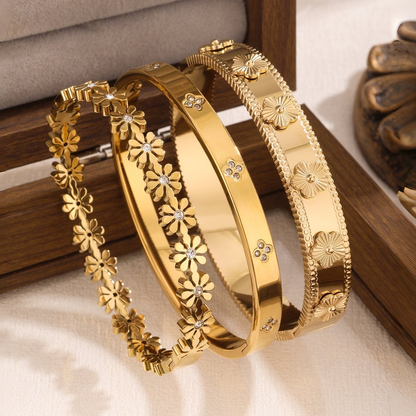 Waterproof & Tarnish-Free 3-Piece Stackable Bangle Set