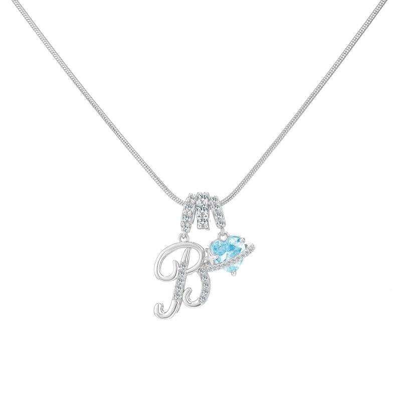 Personalized Initial & Heart Crystal Necklace - Silver