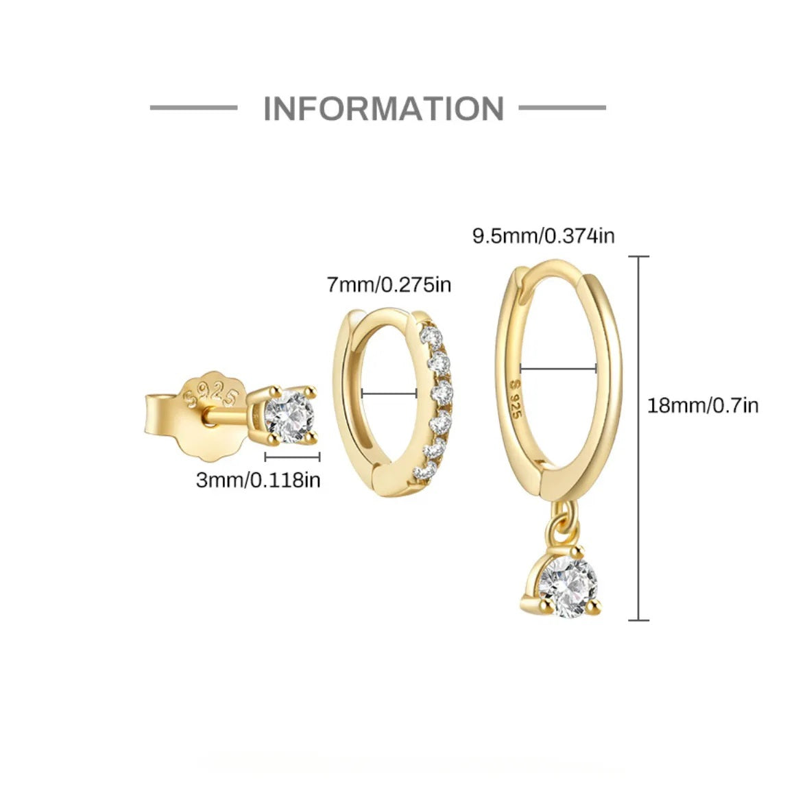 3 Pairs Minimalist Hoop Earrings Set