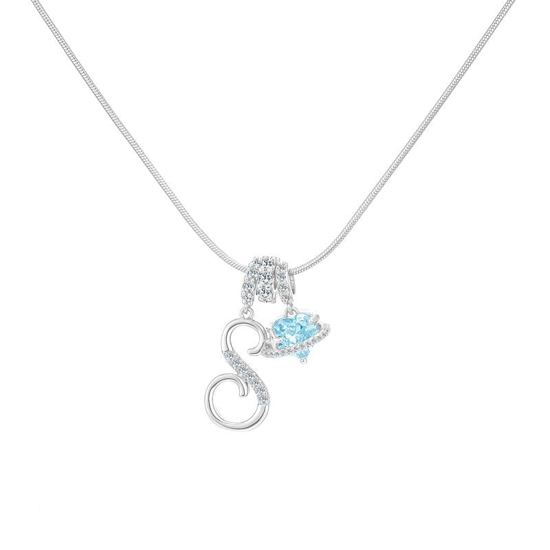 Personalized Initial & Heart Crystal Necklace - Silver