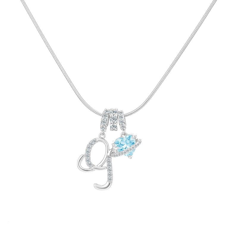 Personalized Initial & Heart Crystal Necklace - Silver