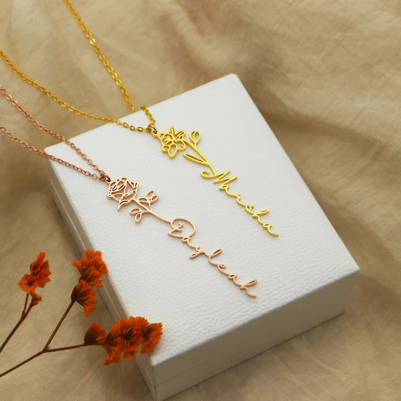 Personalized Birth Flower Name Necklace