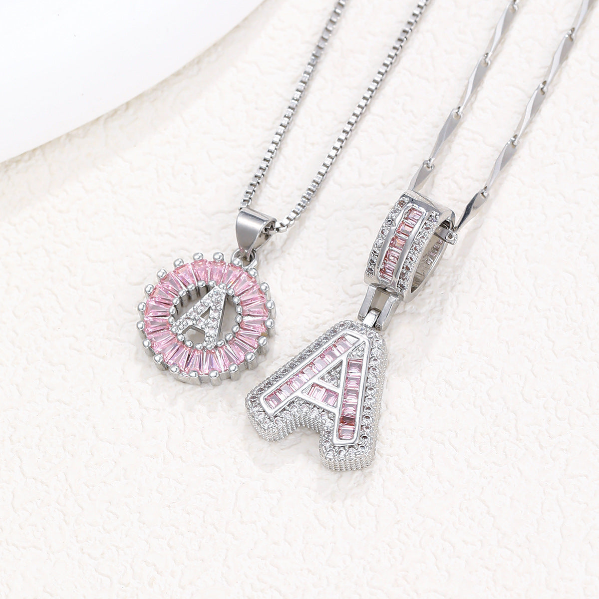 2-Pack Pink CZ Initial Necklaces