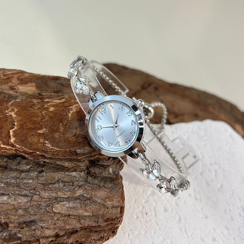 Elegant Sparkling Leaf Bracelet Watch