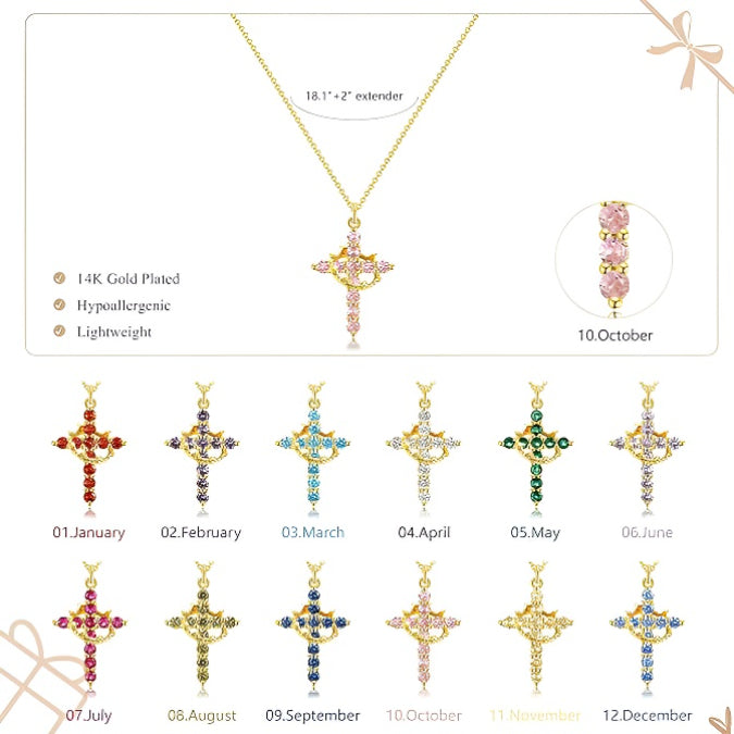 Cross & Crown 12 Birthstone Necklace