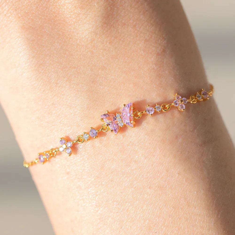 Sweet Pink Bow Crystal Stacking Bracelet