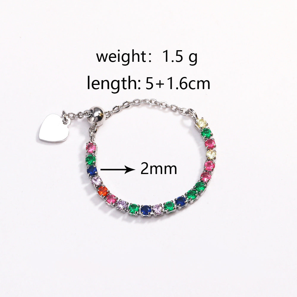 Adjustable Square Colorful CZ Tennis Chain Slider Ring