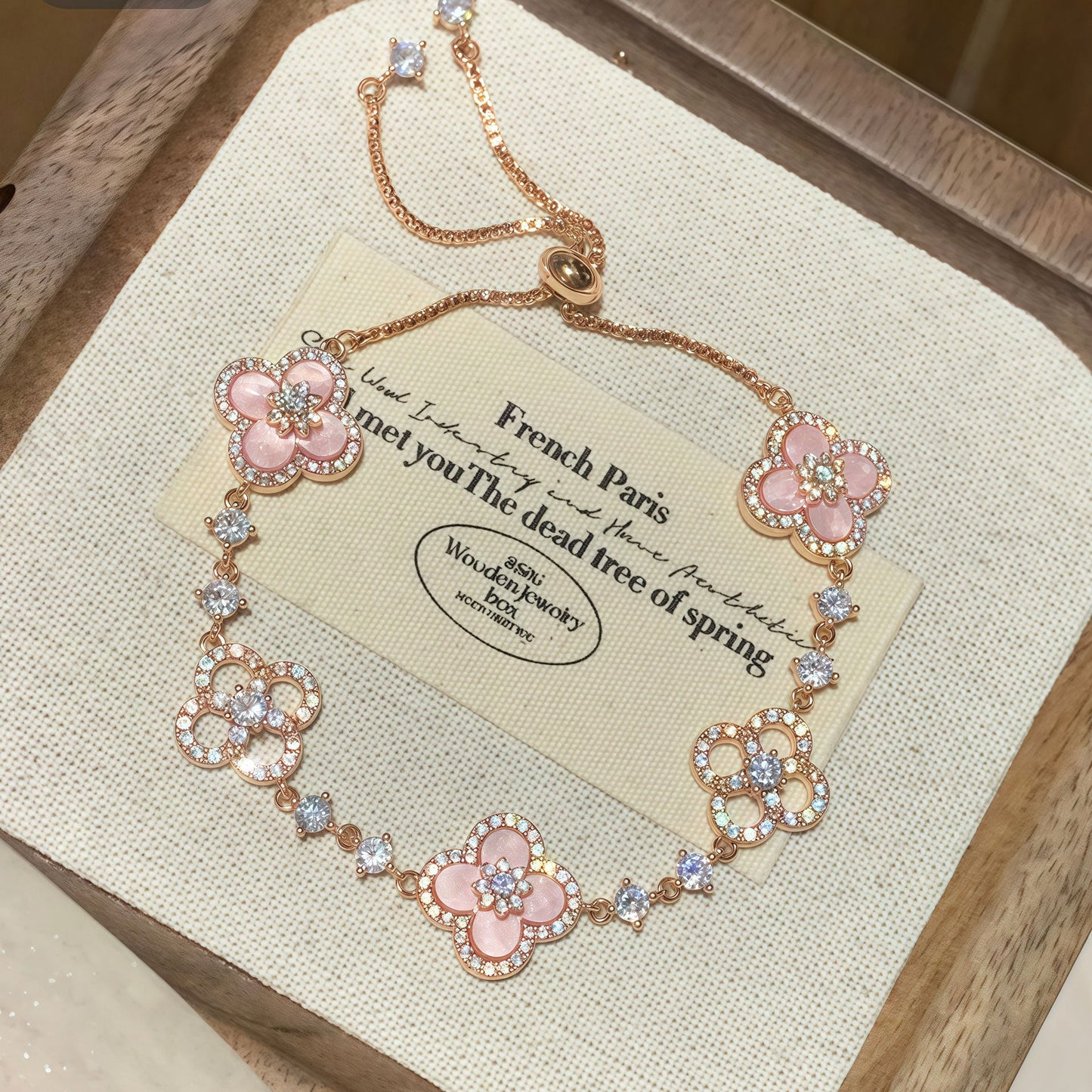 Dainty Pink Clover Lucky Jewelry Set