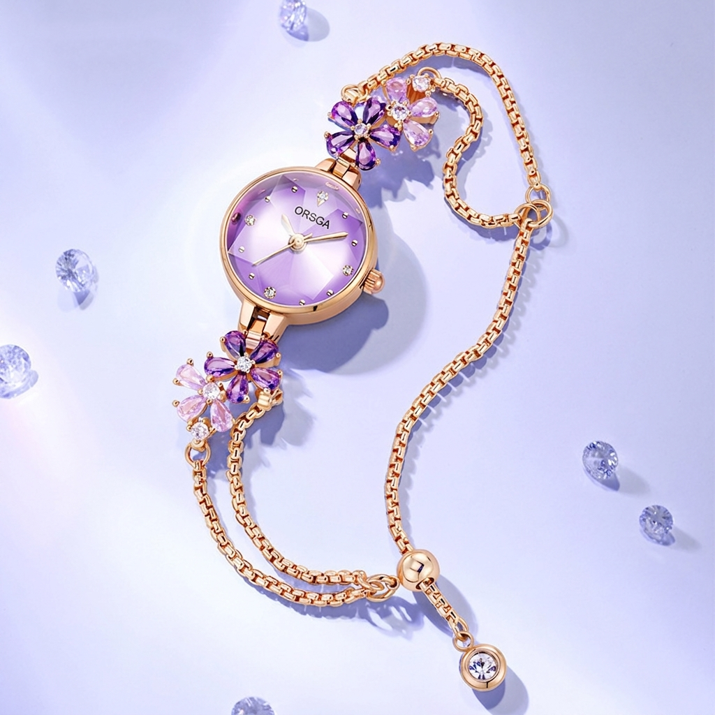 Water-Resistant Gradient Floral Bracelet Watch