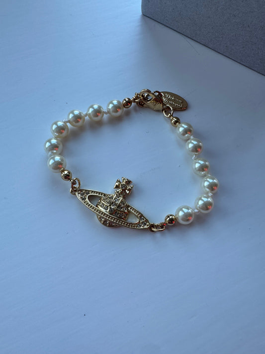 VIVIENNE WESTWOOD Bas Relief Pearl Bracelet Brass(Mini/2 Colors)