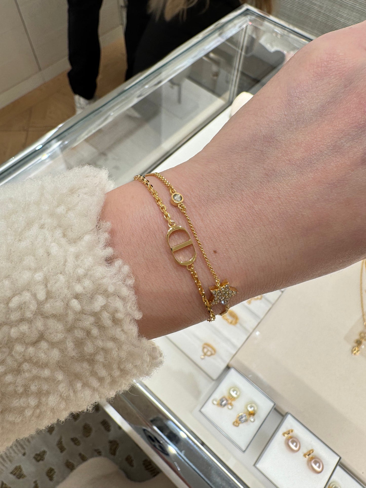 CHRISTIAN DIOR Petit CD Double Bracelet Gold-Finish Metal(2 Colors)