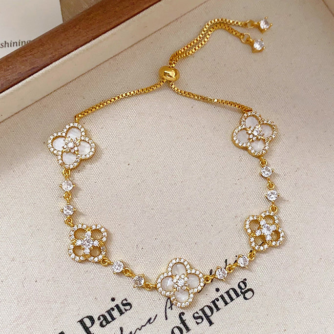 Dainty Pink Clover Lucky Jewelry Set
