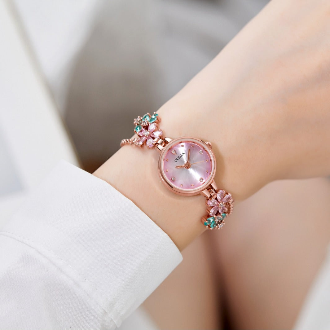 Water-Resistant Gradient Floral Bracelet Watch
