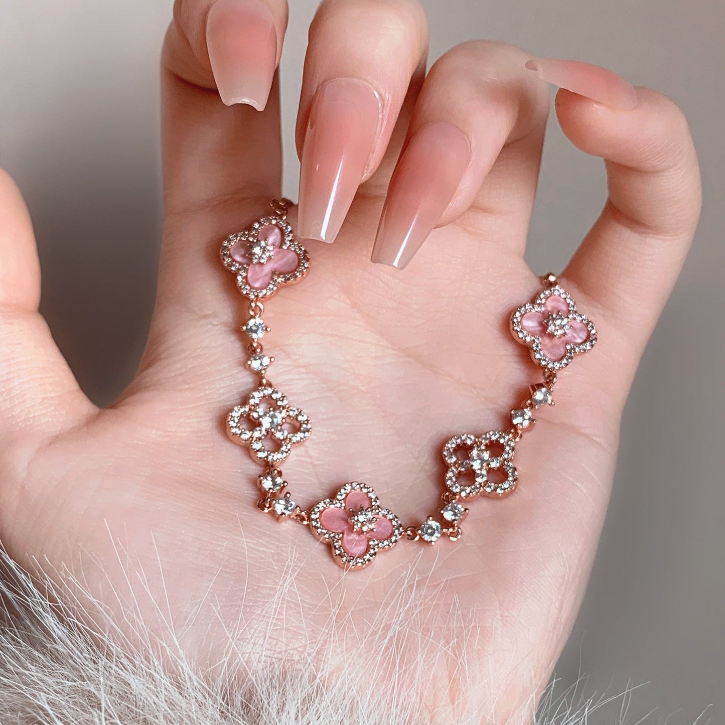 Dainty Pink Clover Lucky Jewelry Set