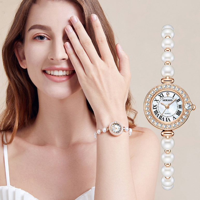 Elegant Pearl Bracelet Watch with MOP Dial