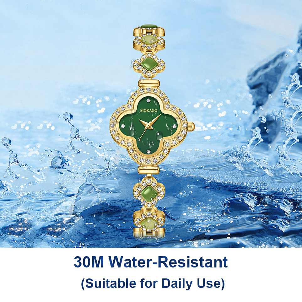 Jade?Decorated Clover Waterproof Watch