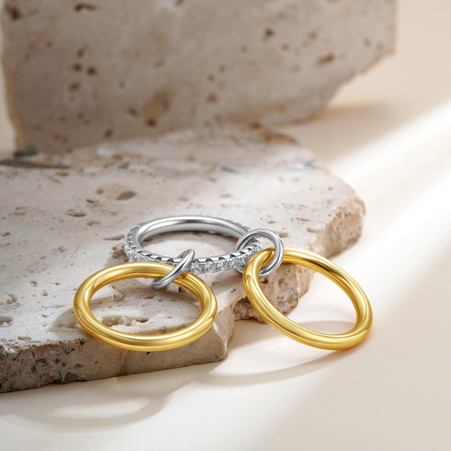 Triple Interlocking Gold Zircon Stackable Ring