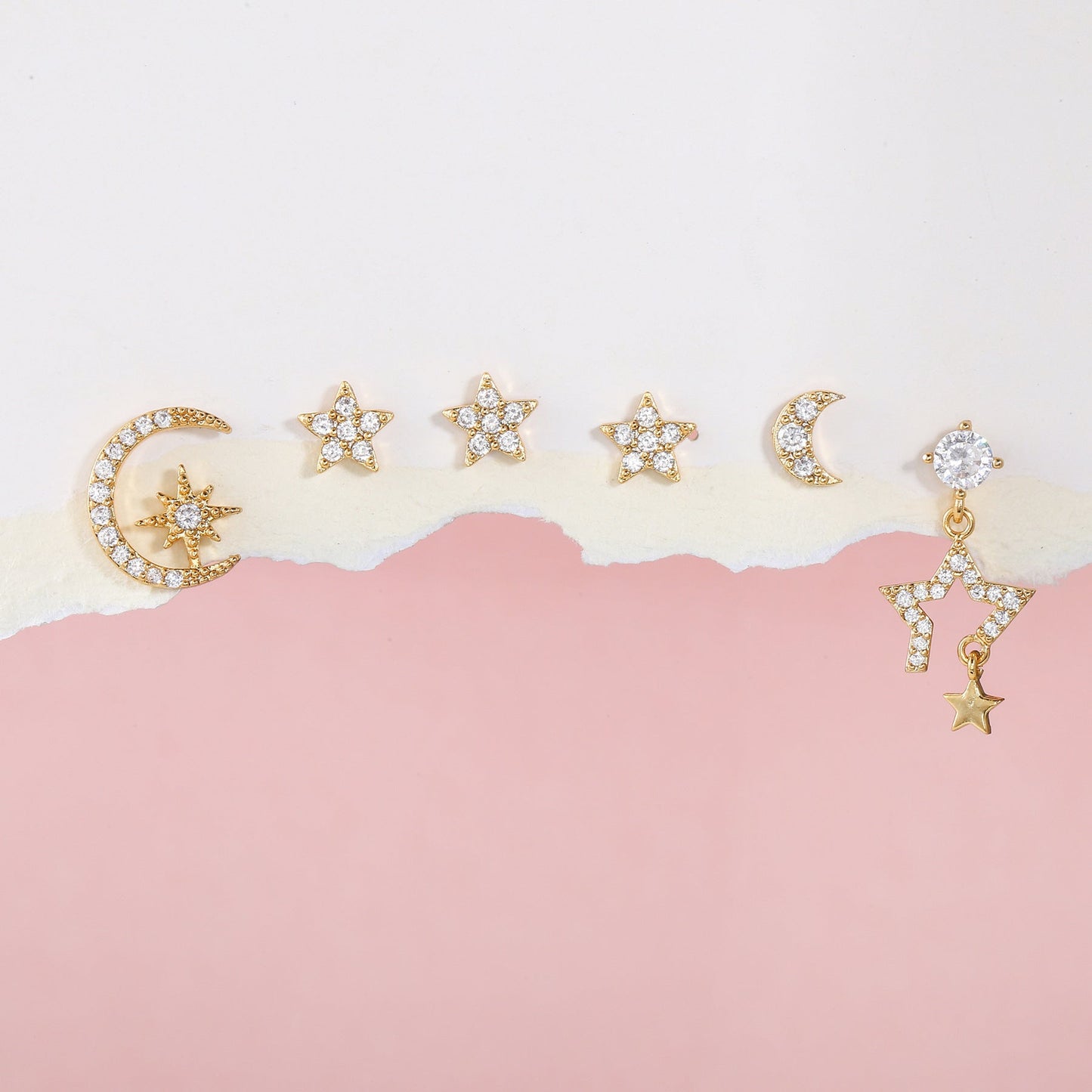 Stackable Star and Moon Earrings Set