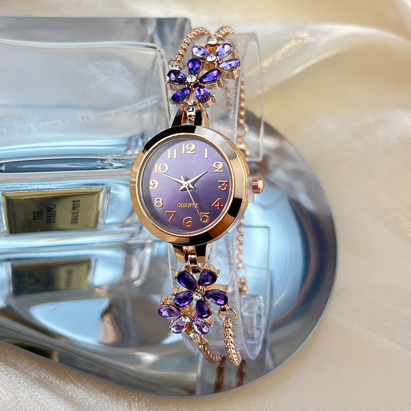 Elegant Crystal Floral Bracelet Watch