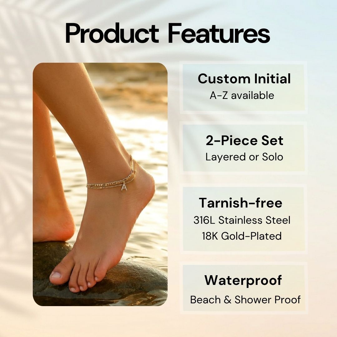 Waterproof & Tarnish-Free Beaded Initial Anklet