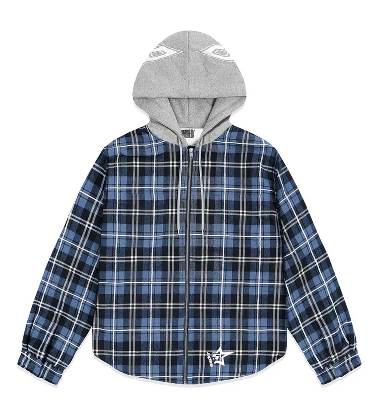Sp5der Hooded Flannel Zip Up Blue