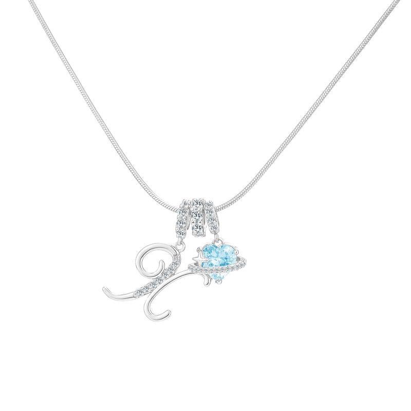 Personalized Initial & Heart Crystal Necklace - Silver