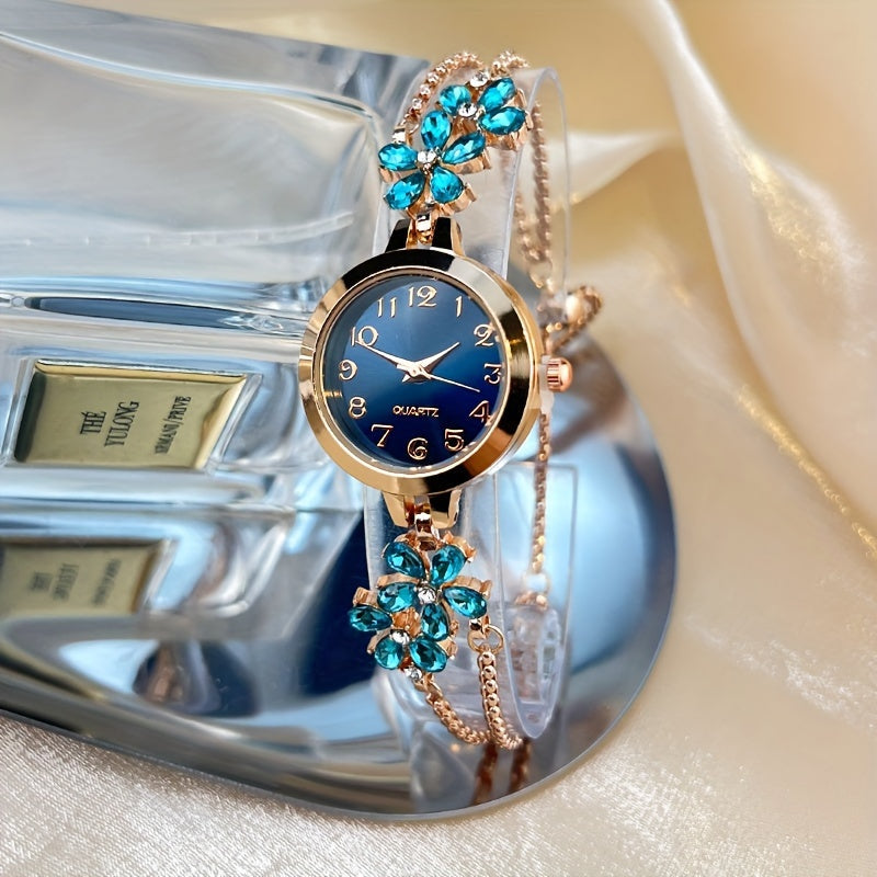 Elegant Crystal Floral Bracelet Watch