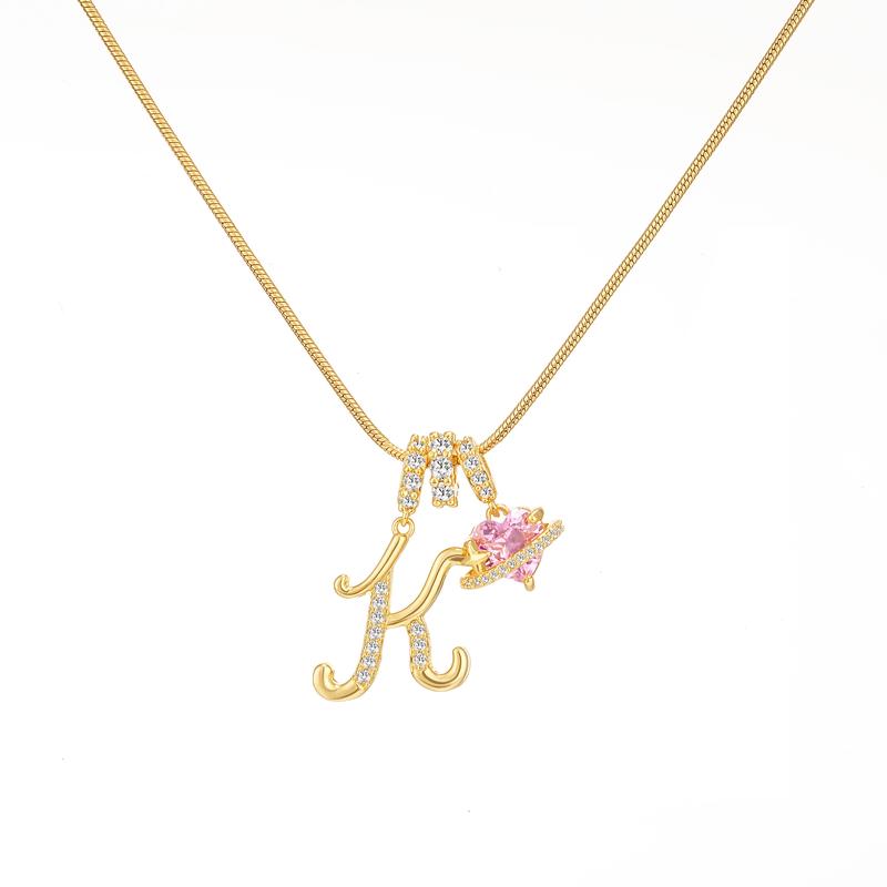 Initial & Heart Zircon Necklace ¨C Gold