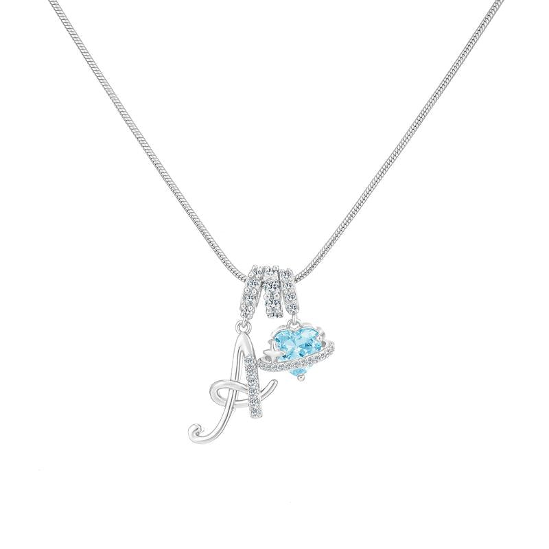 Personalized Initial & Heart Crystal Necklace - Silver