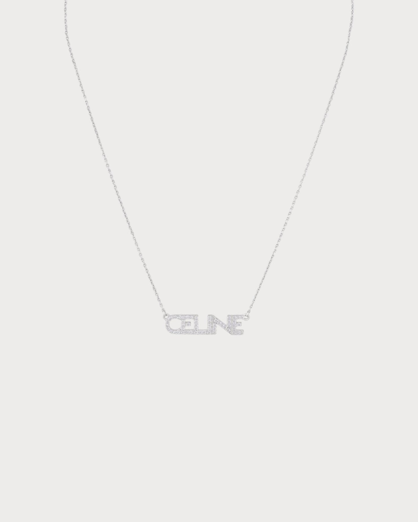 CELINE Monochroms Strass Necklace Brass(Silver)