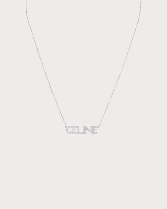 CELINE Monochroms Strass Necklace Brass(Silver)