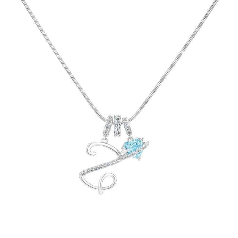 Personalized Initial & Heart Crystal Necklace - Silver