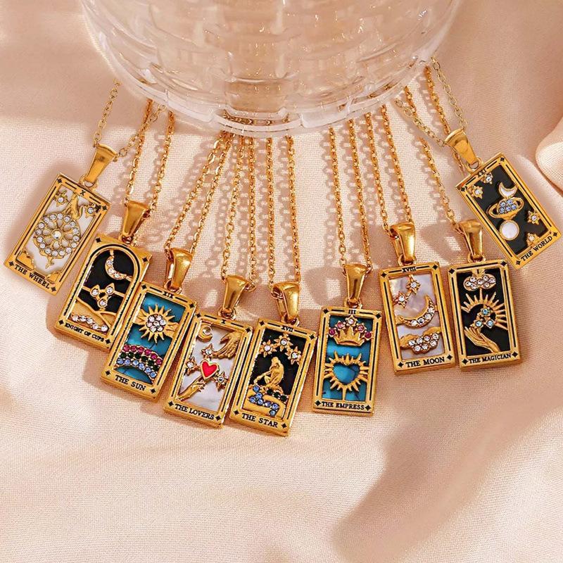 Square Tarot Enamel Titanium Steel Necklace